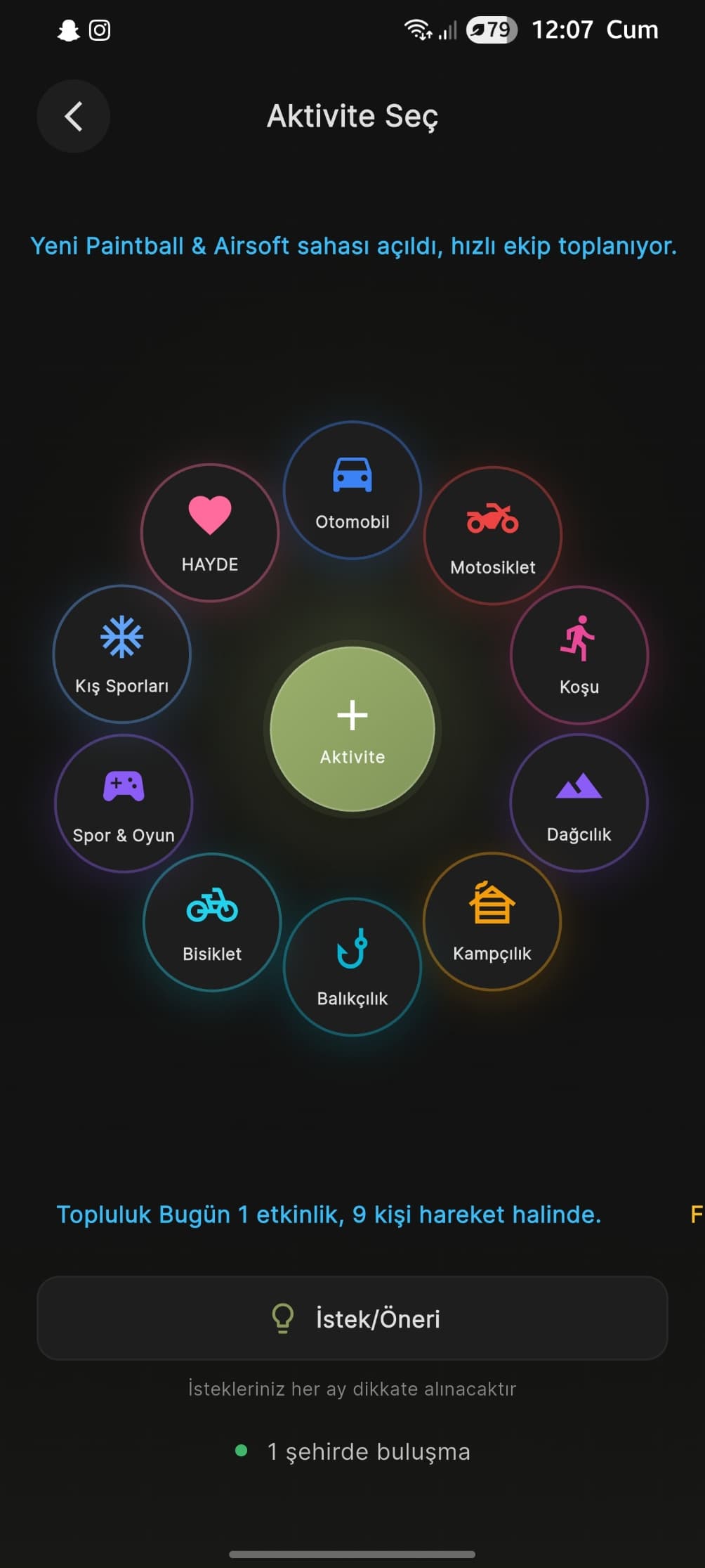 HAYDEapp — etkinlik keşfet ekranı